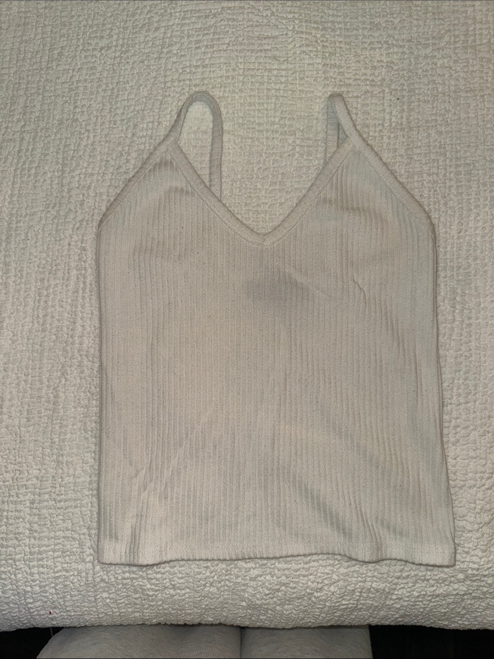 Classic Cream Ribbed V-Neck Cami Top